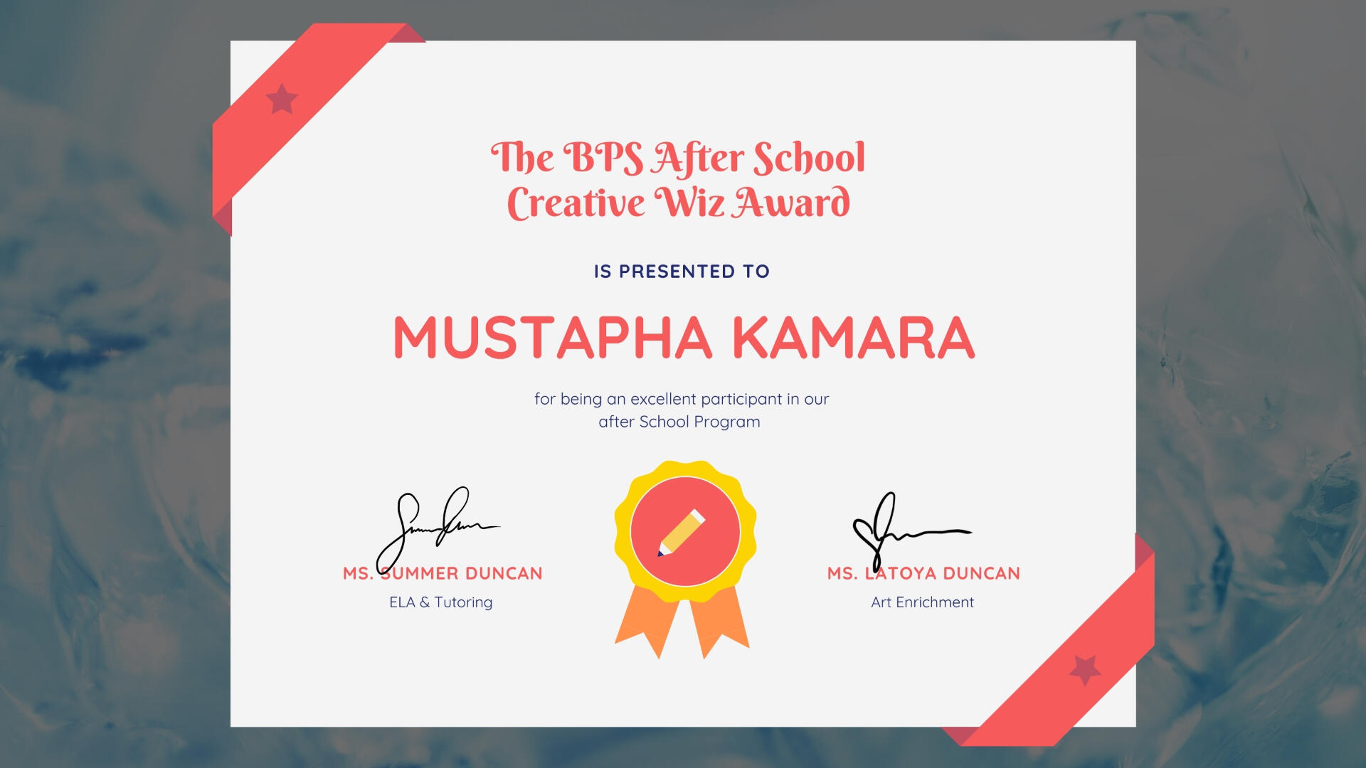 Mustapha&#39;s Award